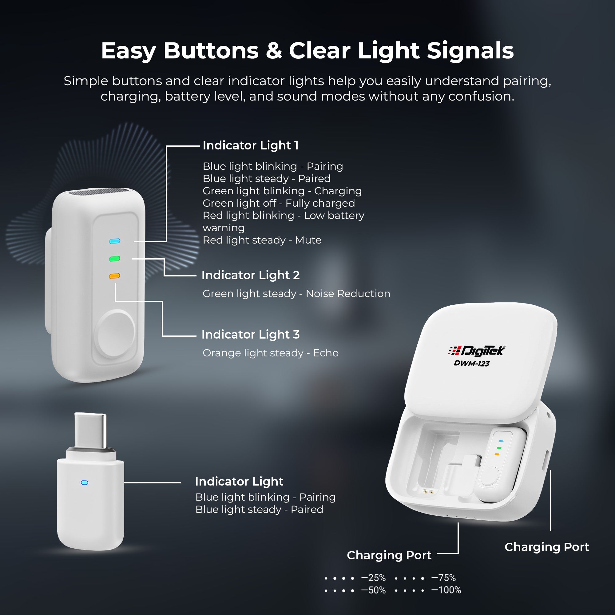 Digitek (DWM 123) 2-in-1 Wireless Microphone (White)