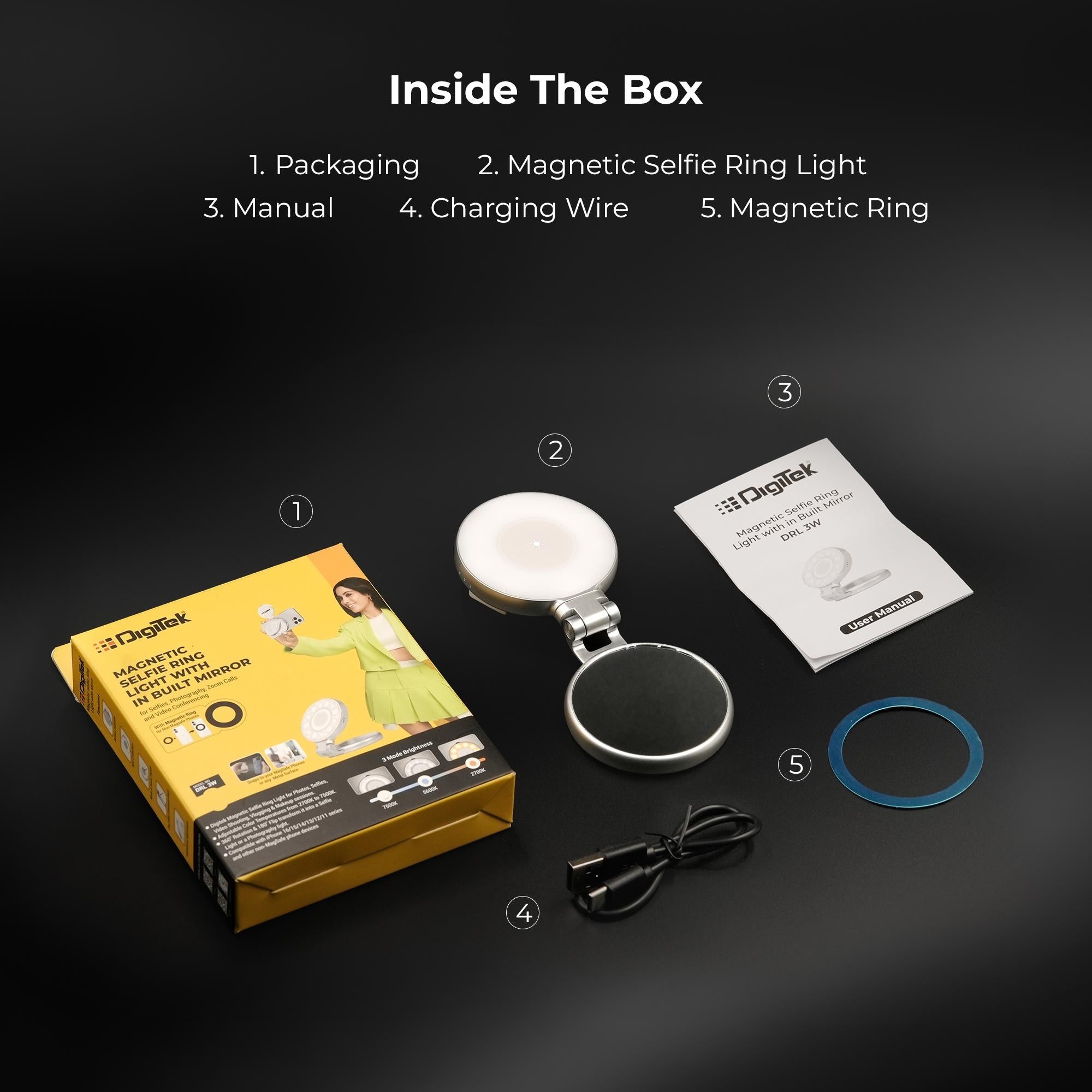 Digitek (DRL 3W) Magnetic Selfie Ring Light with Mirror