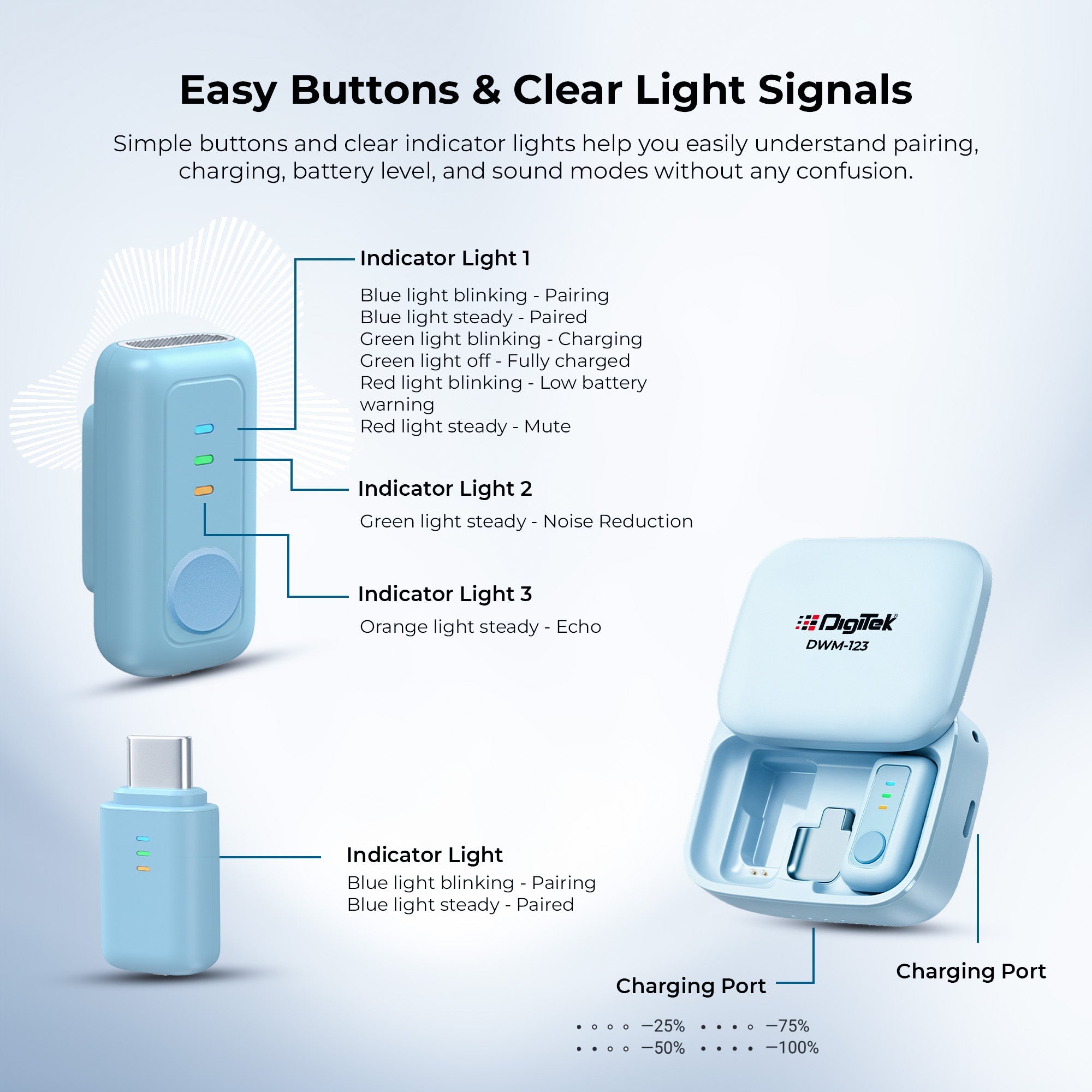 Digitek (DWM 123) 2-in-1 Wireless Microphone (Blue)