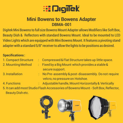 Digitek (DBMA-001) Mini to Full Size Bowens Mount Adapter