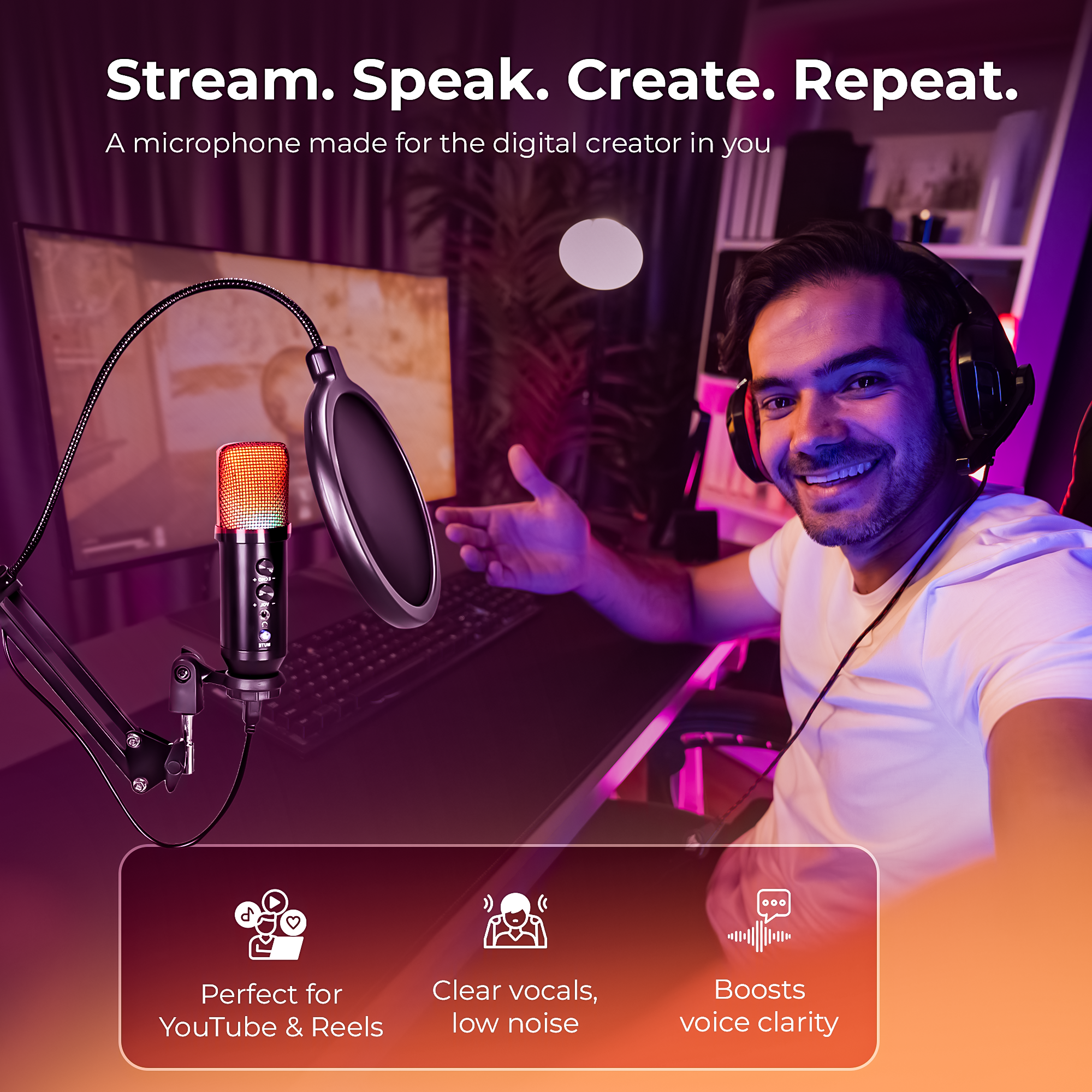Digitek (DM 401) RGB USB Condenser Podcasts\ Gaming Microphone Kit